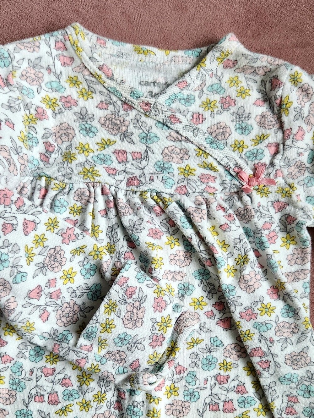 Carter's 0-3 Months, Nighty With Hand Cover Option, Petite Flower With Bow